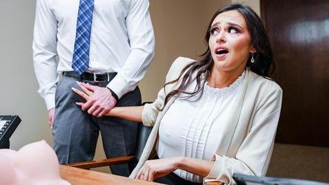 Office fantasy: latina MILF rides the principal’s big cock to save him