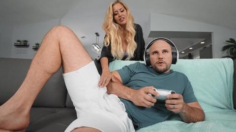 POV: Busty blonde sucks him awake under the bed sheets