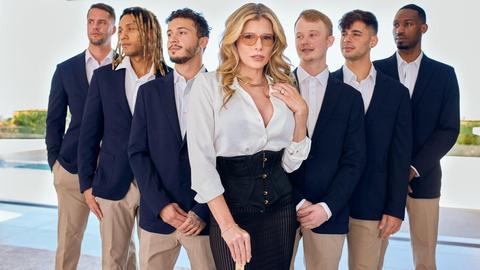 Strict blonde mature dean gets gangbang by her students