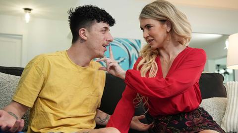 Hot mom lets her son’s friend melt her stress on the couch