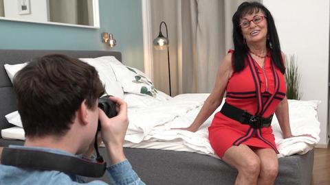 Hairy, busty grandma seduces her step-grandson for a wild bedroom session