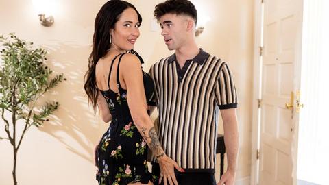 POV: Big tits milf cures his date jitters on the couch