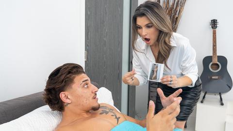 Taboo stepson fantasy revealed when he cums all over her huge boobs