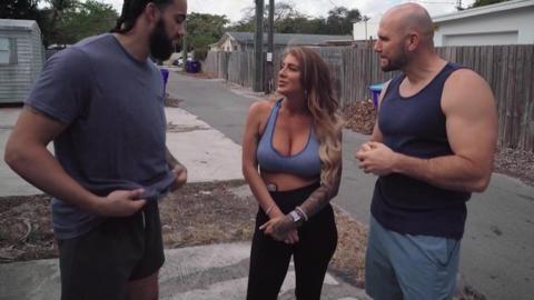 Busty MILF gets double teamed for a messy couch threesome