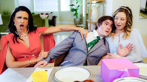 Watch the mom and girlfriend compete in a steamy anal threesome