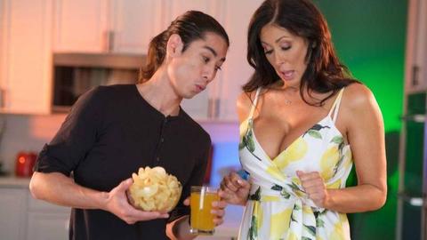 Busty brunette rides her son's friend until he cums on her