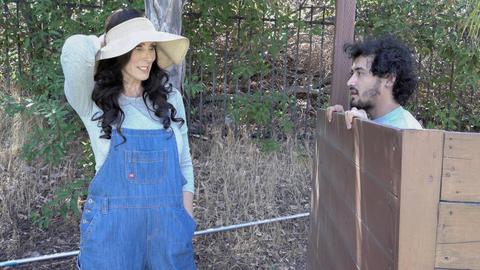 Hot MILF strips in the yard for her young neighbor’s help