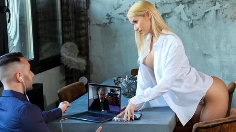 Blonde MILF shows off big tits for a wild cumshot