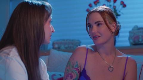 Big tits, tattoos, and hairy curves collide in this lesbian scene