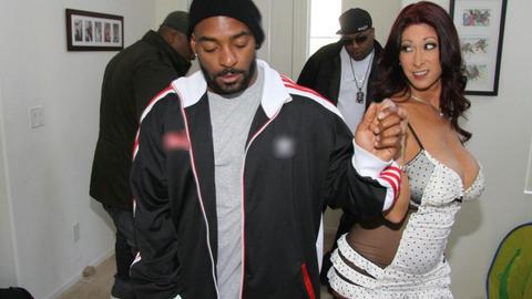 Busty MILF opens the door for a huge black creampie