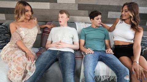 Two milfs trade stepsons in a steamy swap